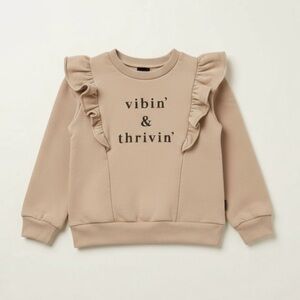 Tiny Tribe “Vibin’ & Thrivin’” Ruffle Sweatshirt Girls 4T Neutral